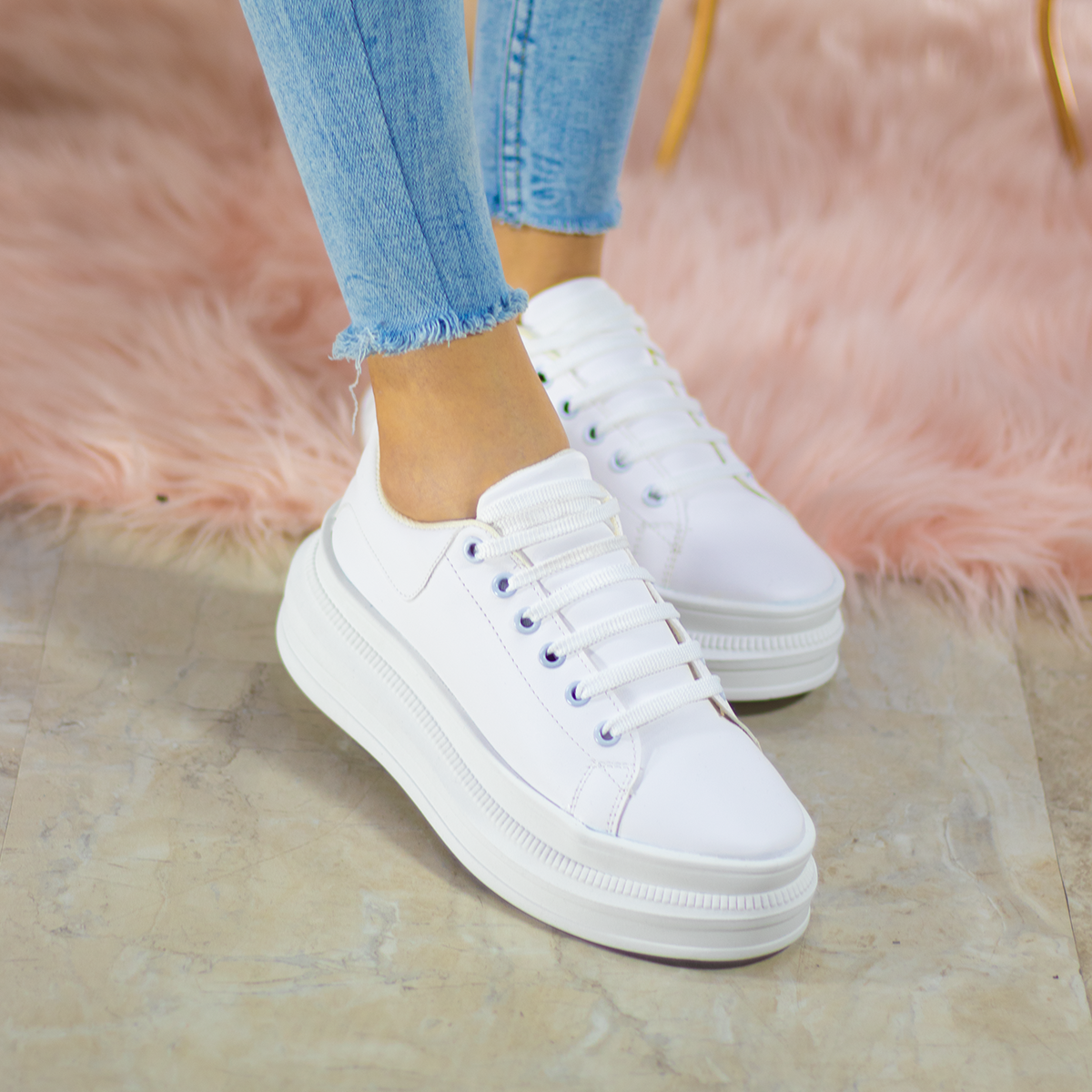 Urus White | Tenis blanco suela ancha mujer – EMME