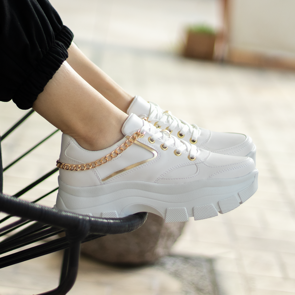 Chunky Triple M Blanco/oro  | Tenis de plataforma mujer